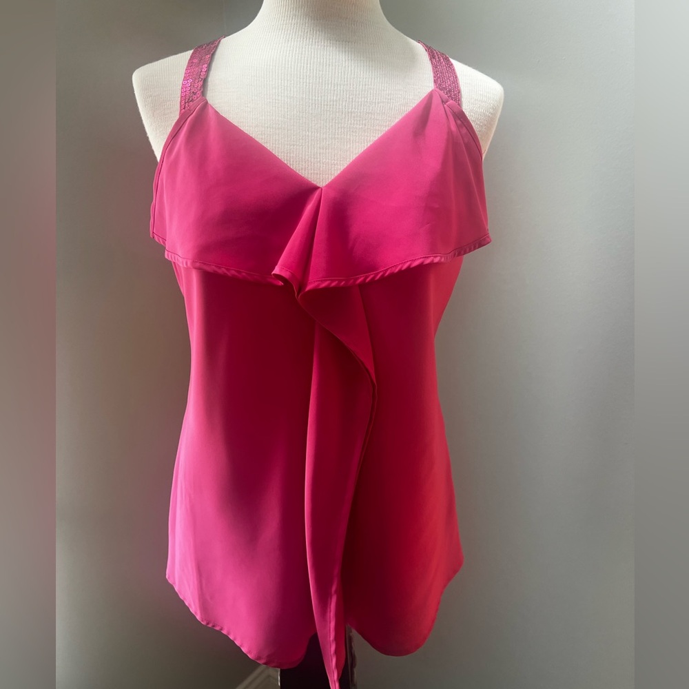 ELLE pink ruffled blouse with sequin straps great condition size small